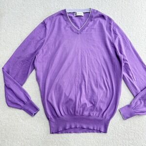 Brunello Cucinelli Purple V Neck Long Sleeve Cotton Sweater Men's Size 50 Italy